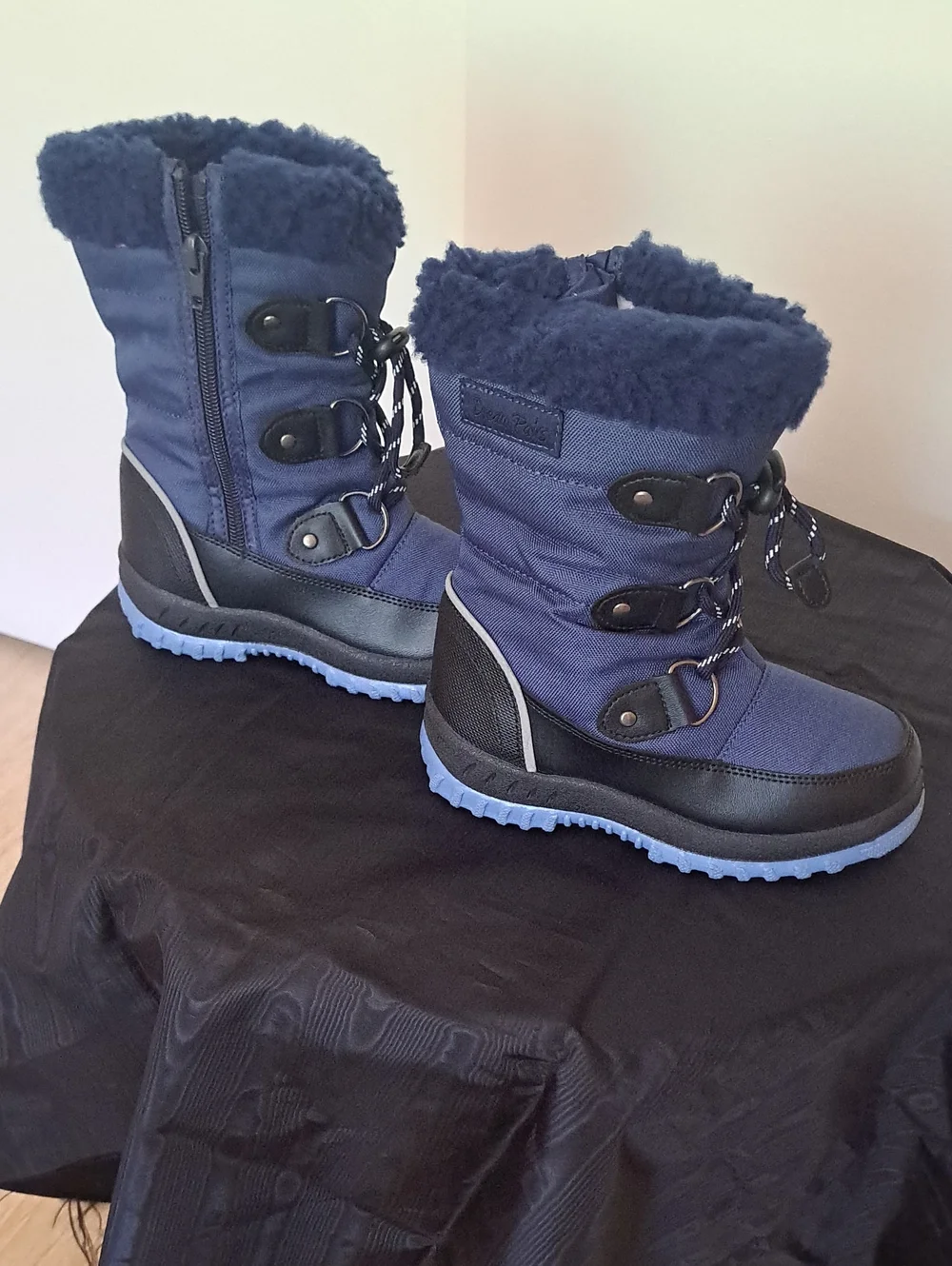 Dream Pairs Boys Navy Blue Faux-Fur Lace-Up Winter Boots